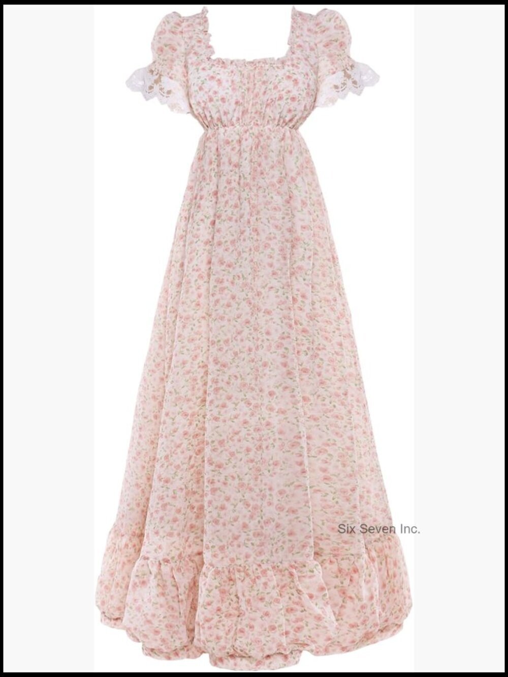 Victorian Puff Sleeve Empire Waist Regency Dress Lightweight Chiffon Lace